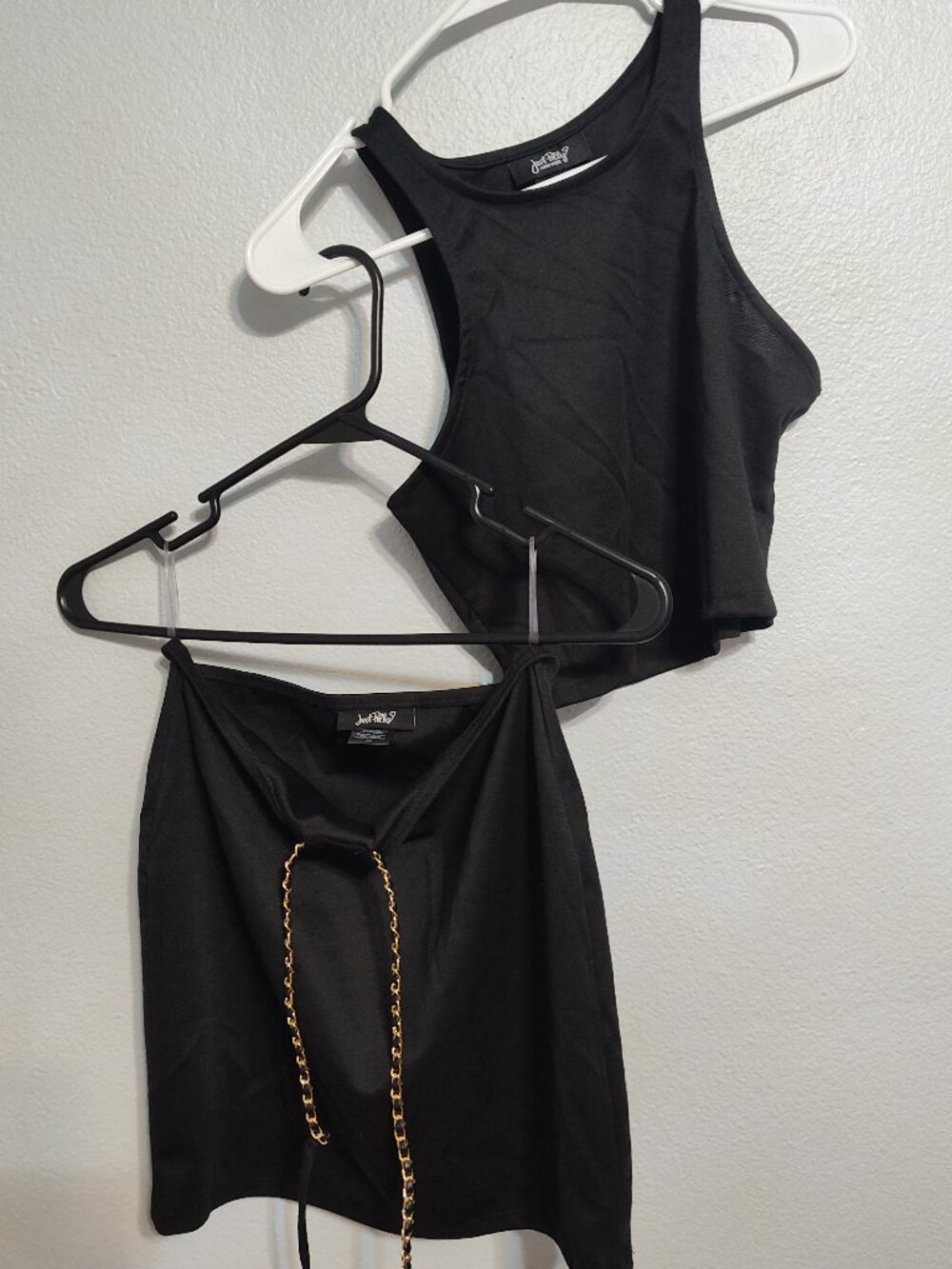 Just Polly 2 Piece Black Top & Skirt Set With Gold Chain S